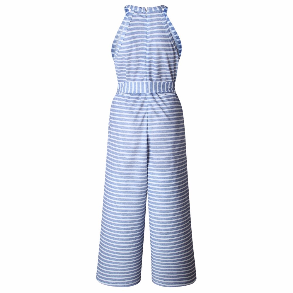 Women’s Sleeveless O-neck Striped Jumpsuit - Picture 5 of 8